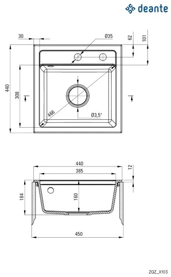 Deante ZQZ_T103 - Lavello da cucina ZORBA 44x44 cm granito/antracite