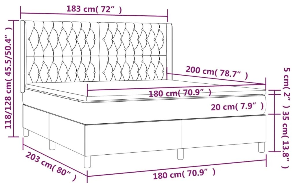 Letto a Molle Materasso e LED MarroneScuro 180x200cm in Tessuto