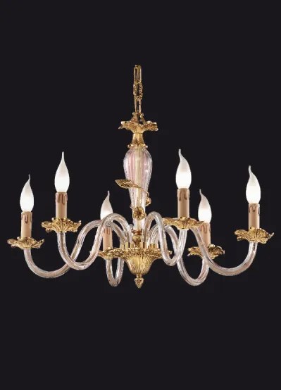 Lampadario 6 luci  cristallo e fusione di ottone - 12.260/6 -Gold Light and Crystal - Arredo Luce Oro anticato 24 kt