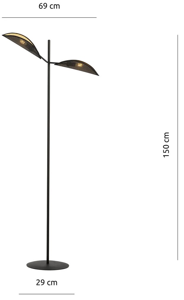 Piantana Moderno Eridano Acciaio Nero Oro 2 Luci E14 Ip20