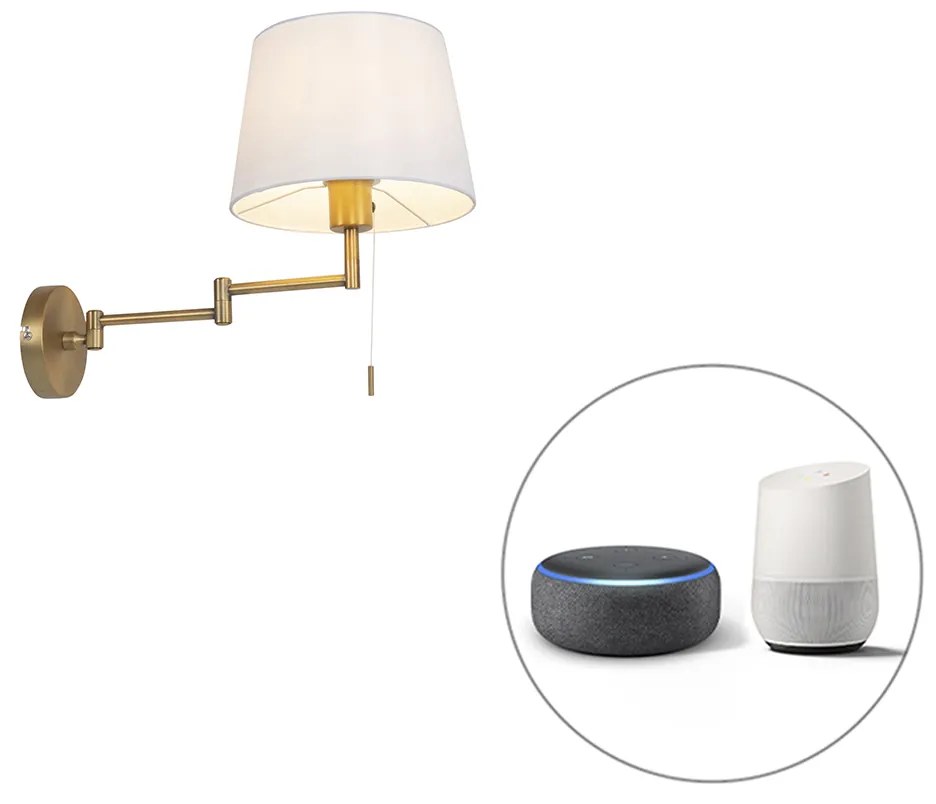 Lampada da parete intelligente bronzo con paralume bianco incl. Wifi A60 - Ladas Deluxe