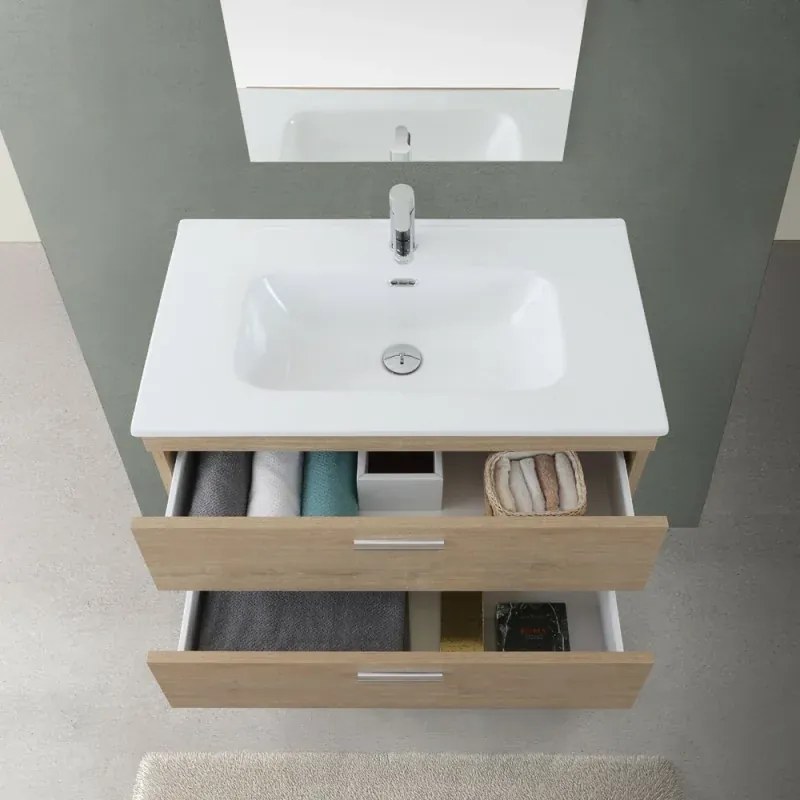 Mobile bagno sospeso 80 cm rovere dolomite con 2 cassettoni soft-close Desya