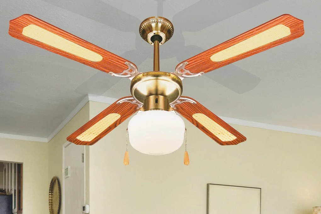 Ventilatore da Soffitto con 4 Pale e Lampada Ø106cm 3 Velocità  Kooper Windy Marrone...