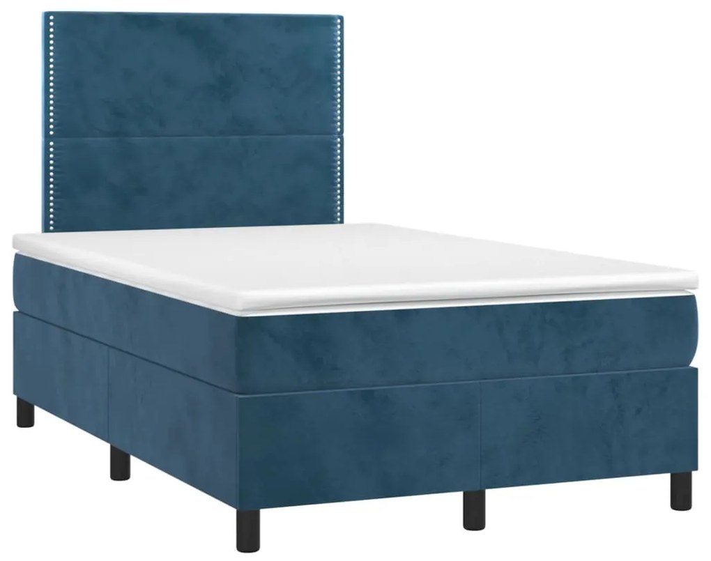 Letto a molle materasso e led blu scuro 120x190 cm in velluto