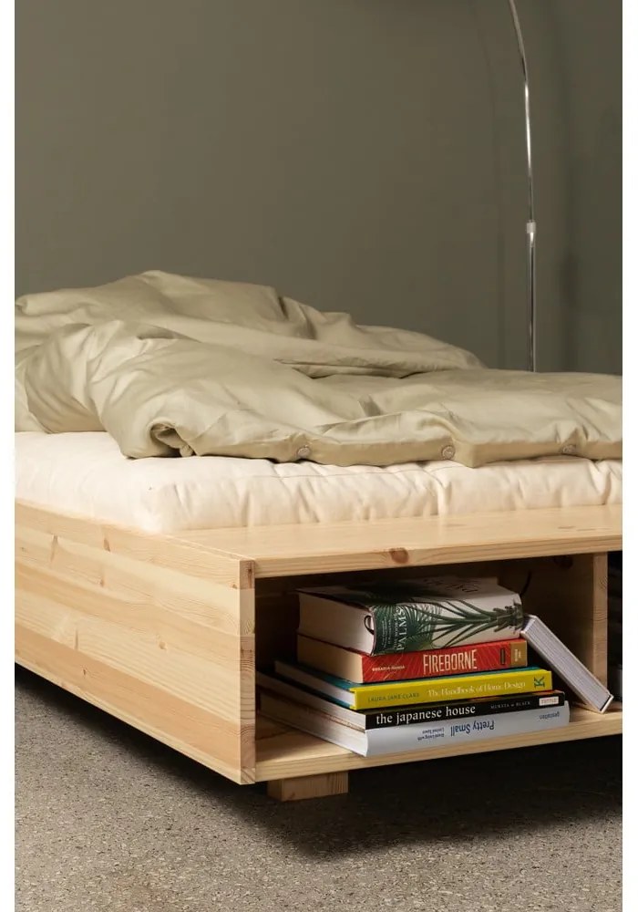 Letto singolo di colore naturale in pino massiccio senza testiera con rete inclusa 90x200 cm Merge – Karup