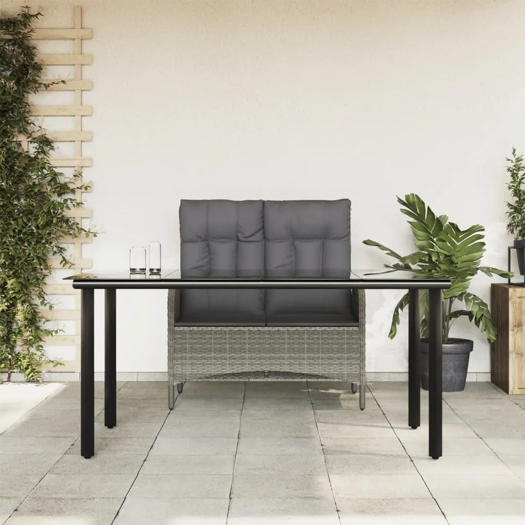 Set da pranzo da giardino 2 pz con cuscini in polyrattan grigio