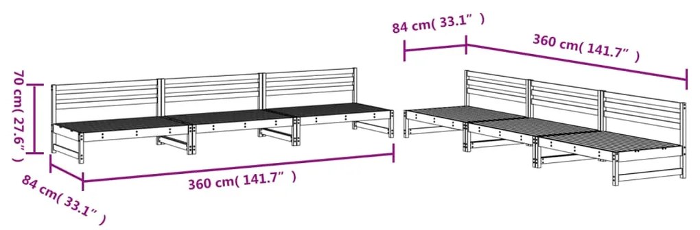 Set salotto da giardino 6 pz nero in legno massello di pino