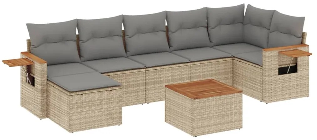 Set Divano da Giardino 8 pz con Cuscini Beige in Polyrattan