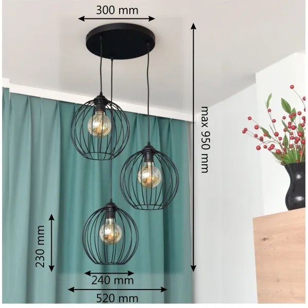 Lampadario LED a sospensione con filo MERCURE 3xE27/15W/230V ø 50 cm nero