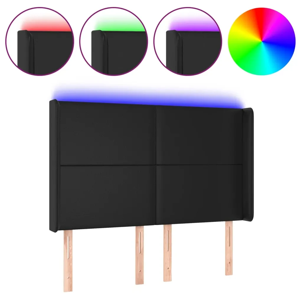 Testiera a led nera 147x16x118/128 cm in similpelle