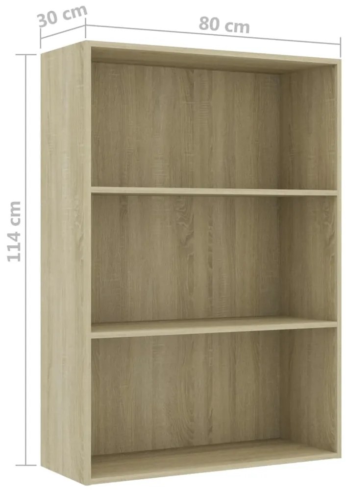 Libreria 3 Ripiani Rovere Sonoma 80x30x114 cm Legno Multistrato