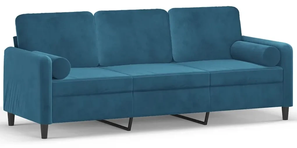Divano a 3 posti con cuscini blu 180 cm in velluto