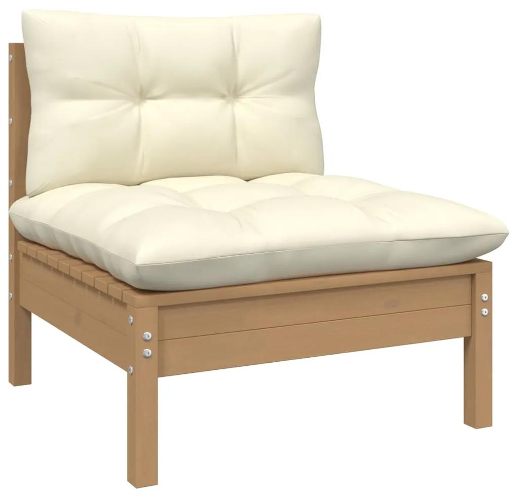 Set divani da giardino 7 pz con cuscini crema in legno di pino