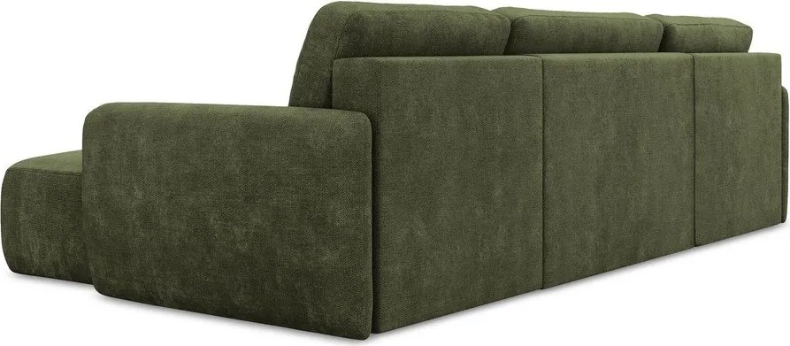 Divano angolare verde allungabile/con contenitore (a U) con rivestimento in ciniglia Lilo – Makamii