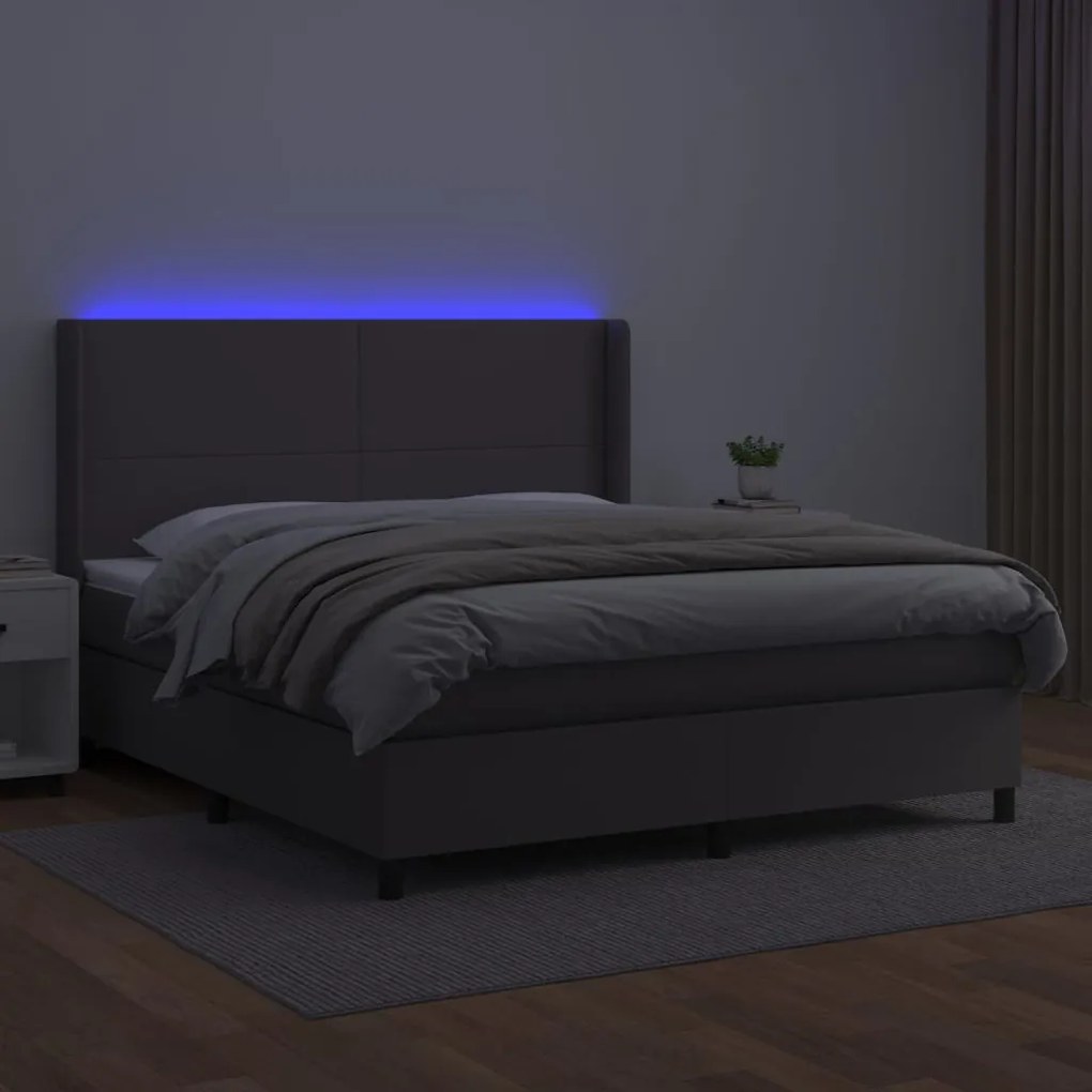 Giroletto molle con materasso e led grigio 180x200cm similpelle