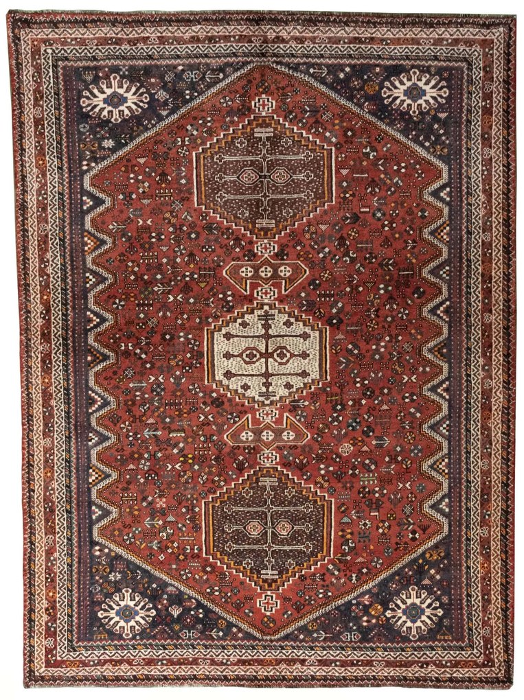 Shiraz Tappeto 180 x 240 Rosso (Iran) Annodato A Mano
