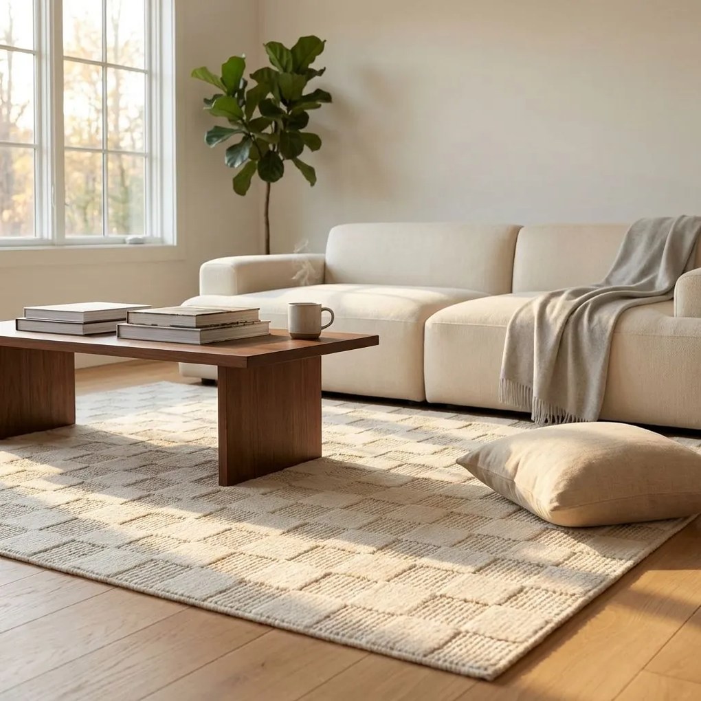 OVIEDO - tappeto in lana avorio con decoro