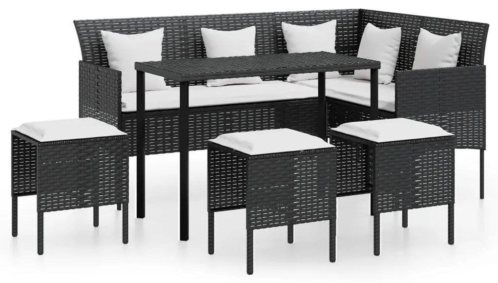 Set mobili 5 pz divano a l con cuscini in polyrattan nero