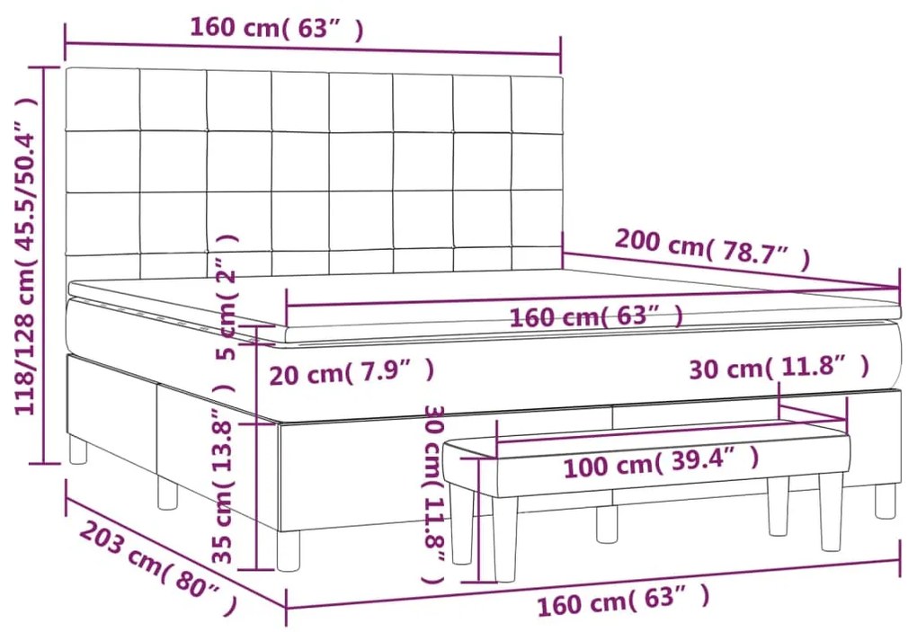 Giroletto a Molle con Materasso Grigio Scuro 160x200 cm Velluto