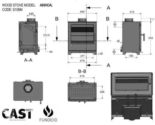 Stufa A Legna In Ghisa Moderna Certificata 4 Stelle 8 kW Ainhoa Fundicio