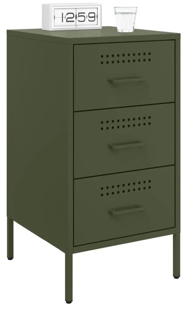 Comodino verde oliva 36x39x68 cm in acciaio laminato a freddo