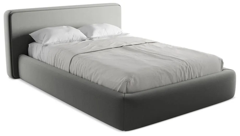 Letto matrimoniale imbottito grigio con contenitore con griglia 140x200 cm Kiana - Makamii