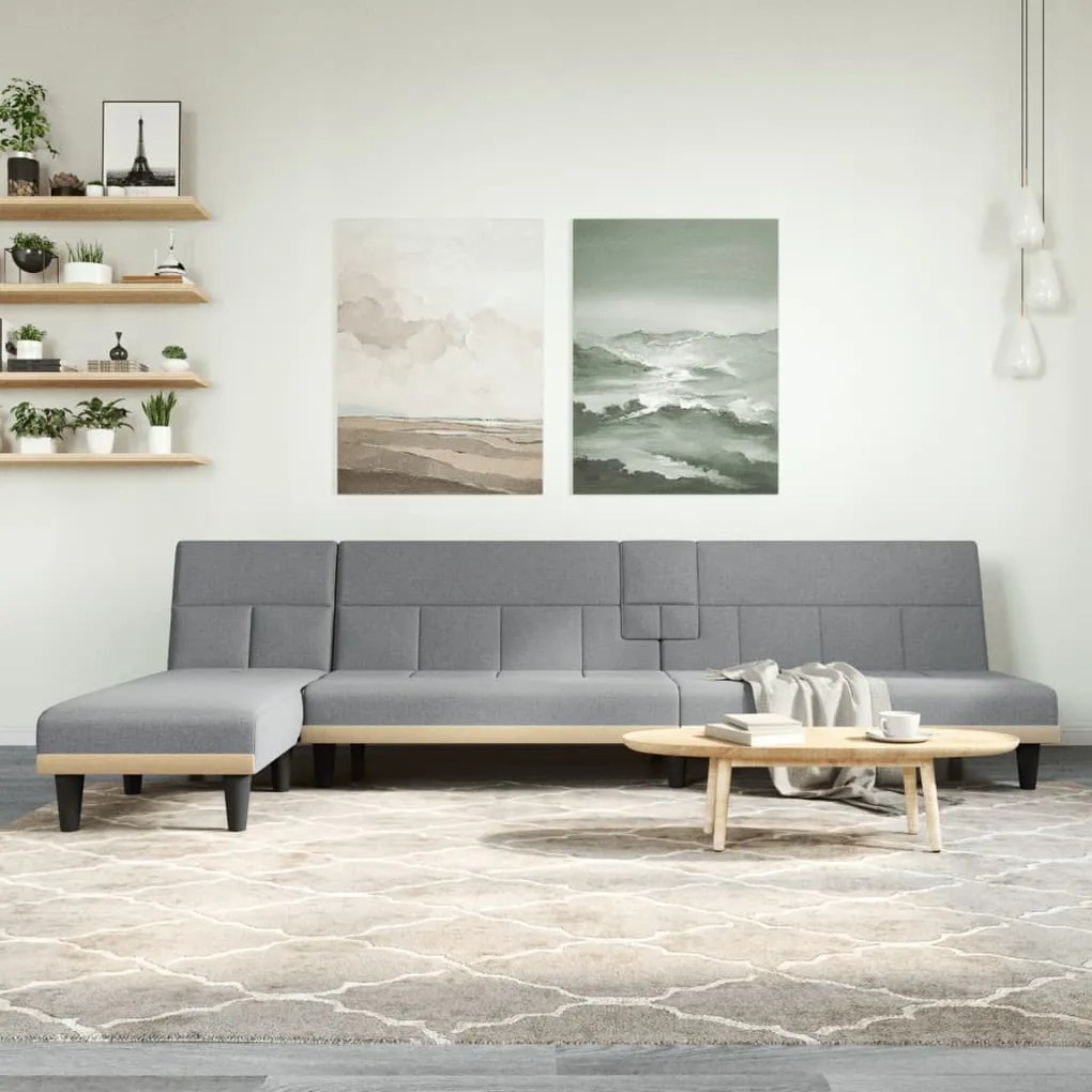 Divano Letto A L Grigio Chiaro 255x140x70 Cm İn Tessuto /