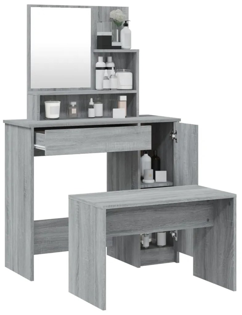 Set tavolo da toeletta grigio sonoma 86,5x35x136 cm