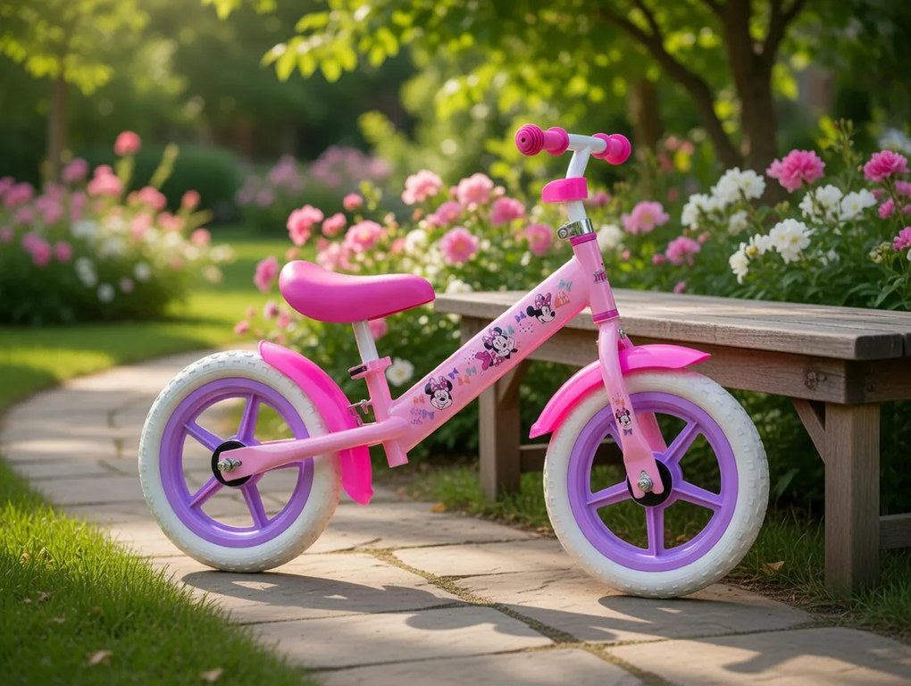 Balance Bike Bicicletta Senza Pedali per Bambini 12" Licenza Disney Minnie Rosa...