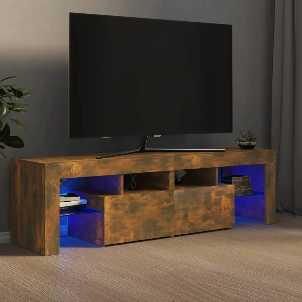 Mobile porta tv con luci led rovere fumo 60x38,5x48 cm