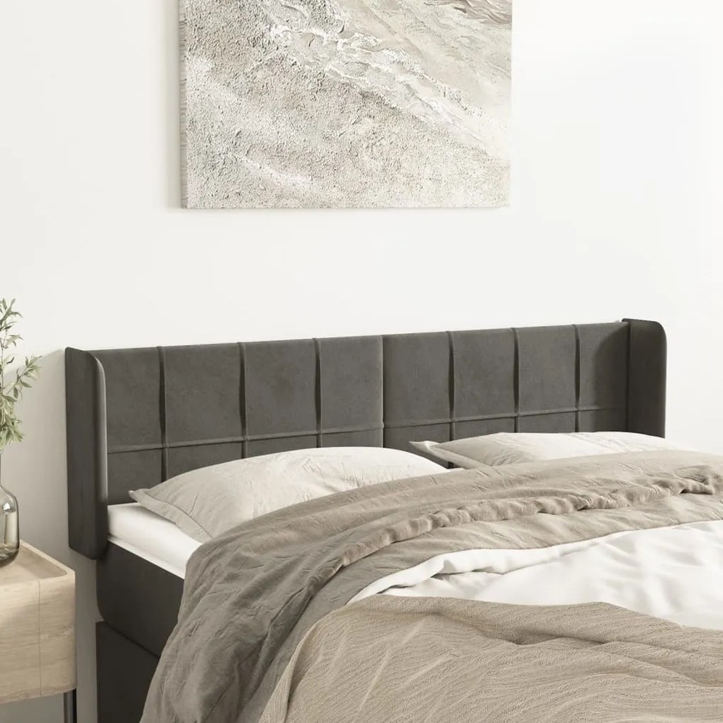 Testiera Ad Orecchio Grigio Scuro 147x16x78/88 Cm İn Velluto /
