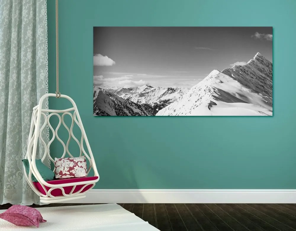 Quadro su tela – Catena montuosa innevata in bianco e nero