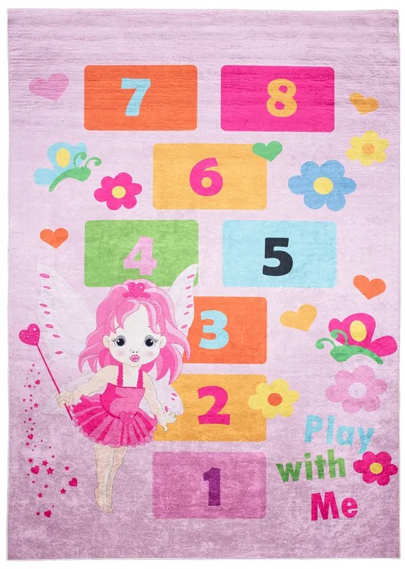 Tappeto rosa per bambini con motivo di fate Larghezza: 120 cm | Lunghezza: 170 cm