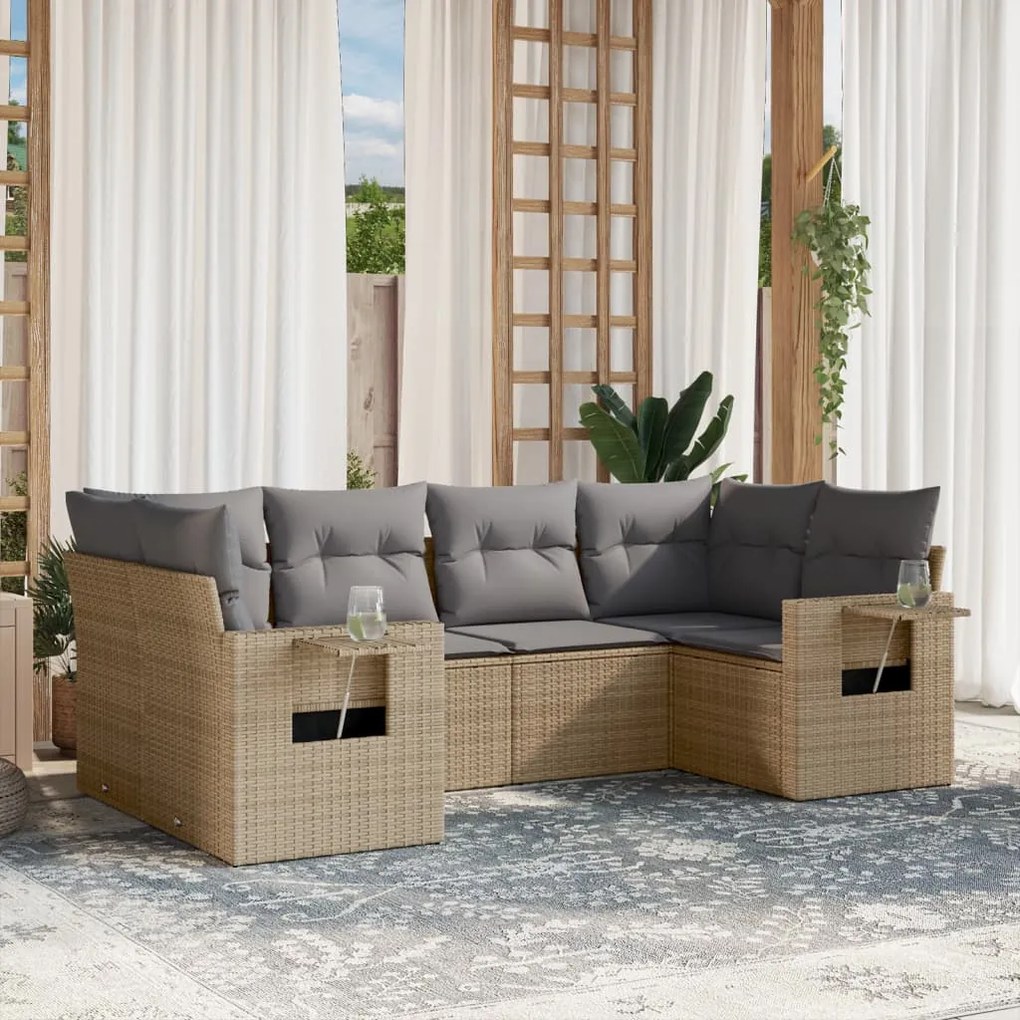 Set divano da giardino 6 pz con cuscini beige in polyrattan