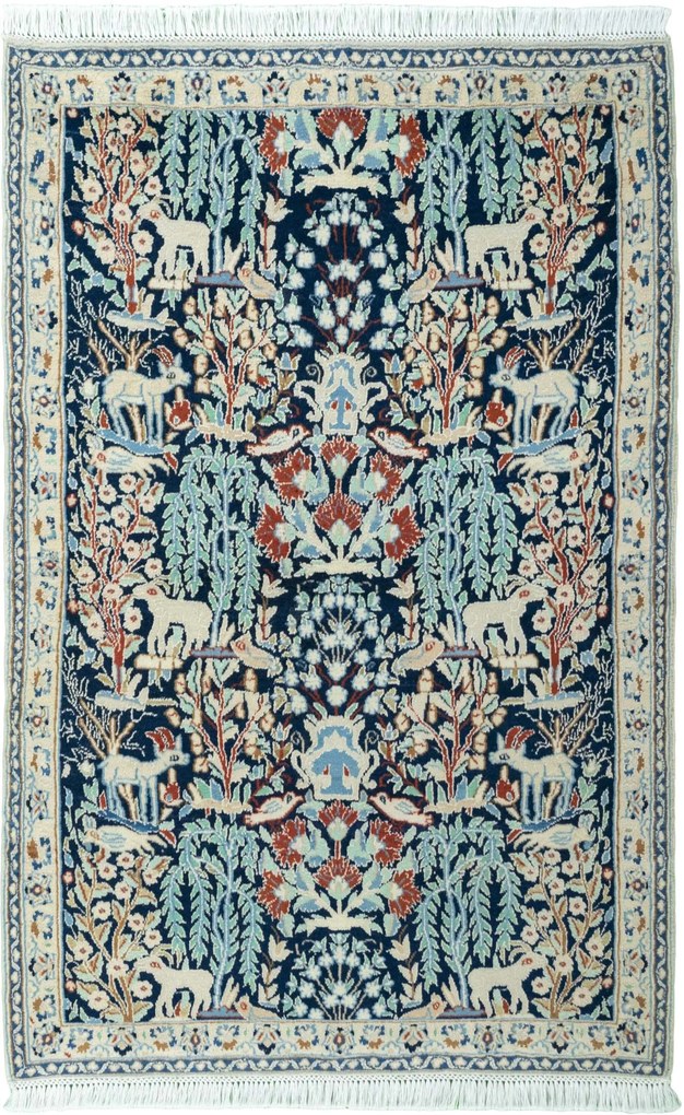 Nain Tappeto persiano 130x80 Blu (Iran) Annodato A Mano