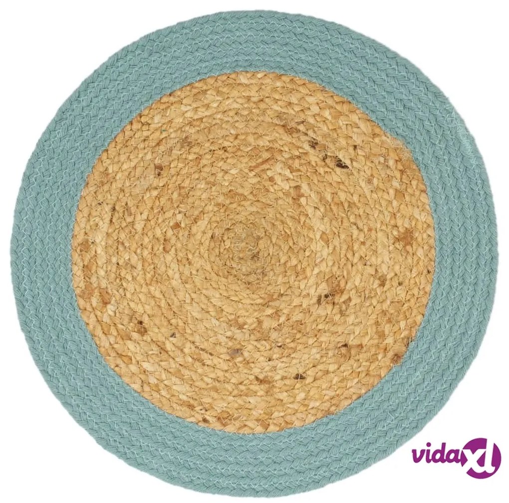 vidaXL Tovagliette 6 pz Naturale e Verde 38 cm in Juta e Cotone