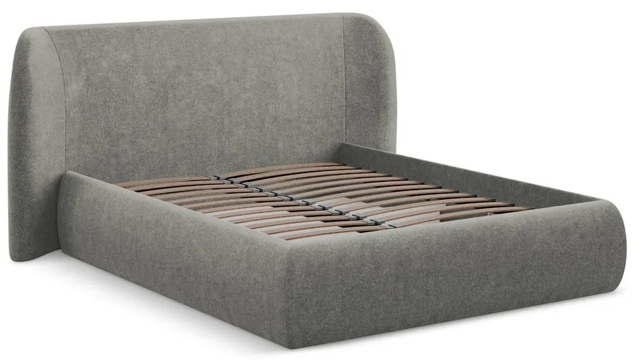 Letto matrimoniale imbottito grigio con contenitore con griglia 160x200 cm Hauke - Makamii