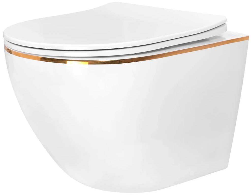 Vaso WC sospeso Rea Carlo Tornado Rimless Flat GOLD EDGE