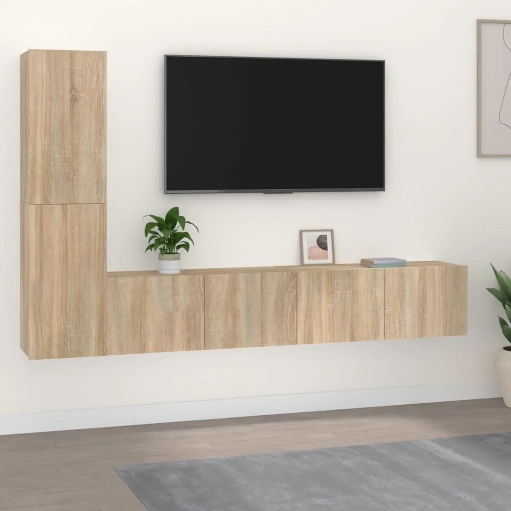 Set Di Mobili Porta Tv 4 Pz Rovere Sonoma İn Legno Multistrato /