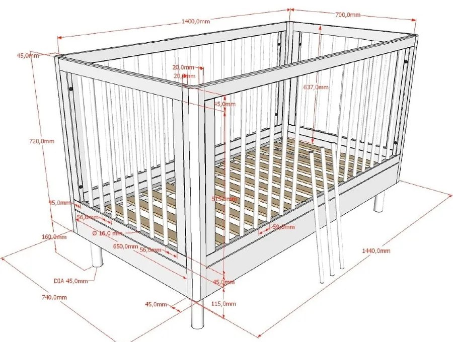 Lettino bianco in faggio massiccio 70x140 cm Forrest – Vipack