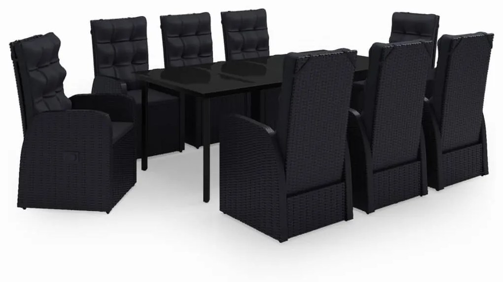 Set da pranzo da giardino 9 pz con cuscini nero