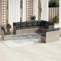 Set Divano Giardino 10 pz con Cuscini Grigio Chiaro Polyrattan 3249641