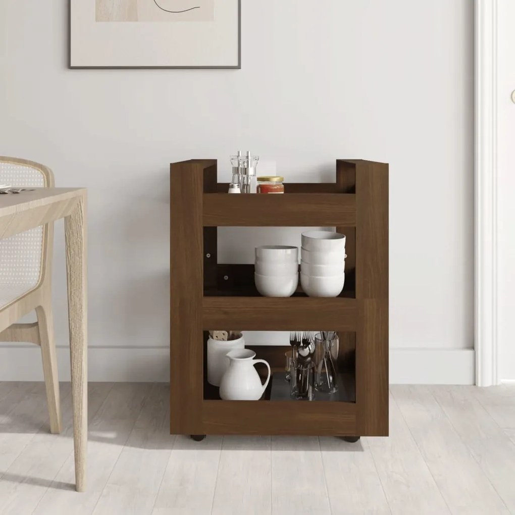 Carrello da cucina rovere marrone 60x45x80 cm legno multistrato