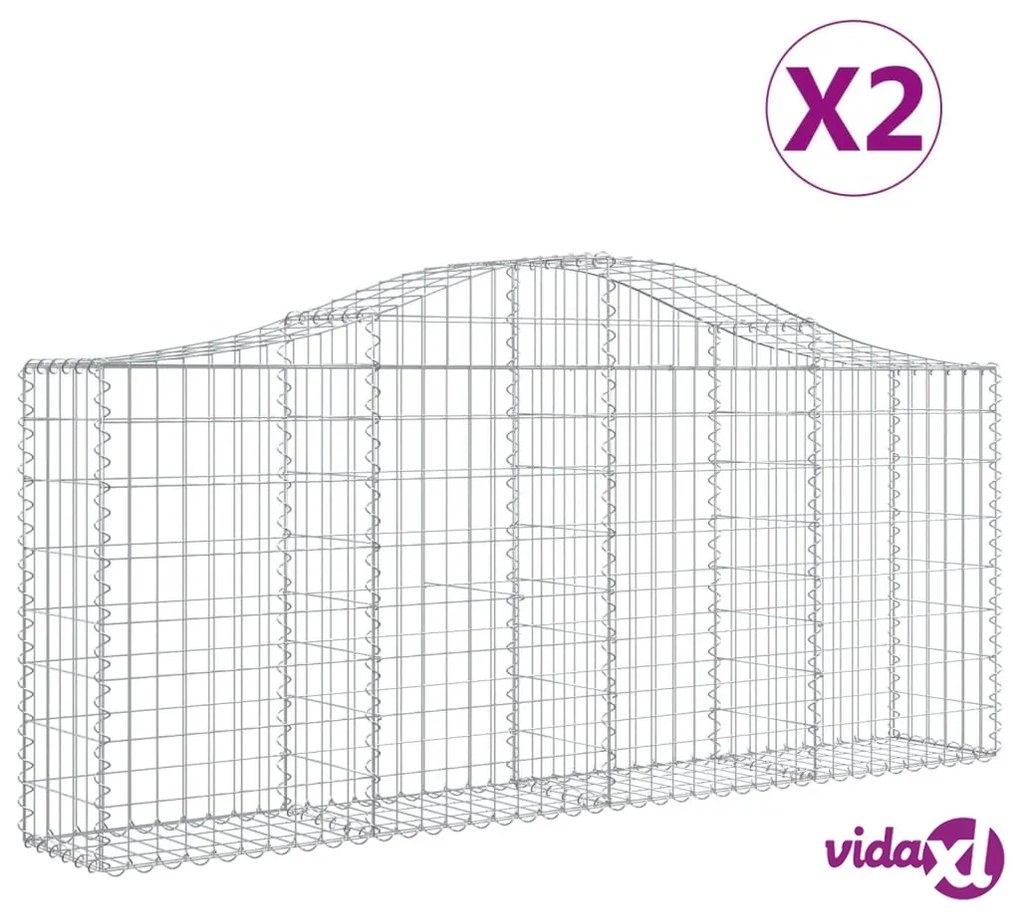 vidaXL Cesti Gabbioni ad Arco 2 pz 200x30x80/100 cm Ferro Zincato