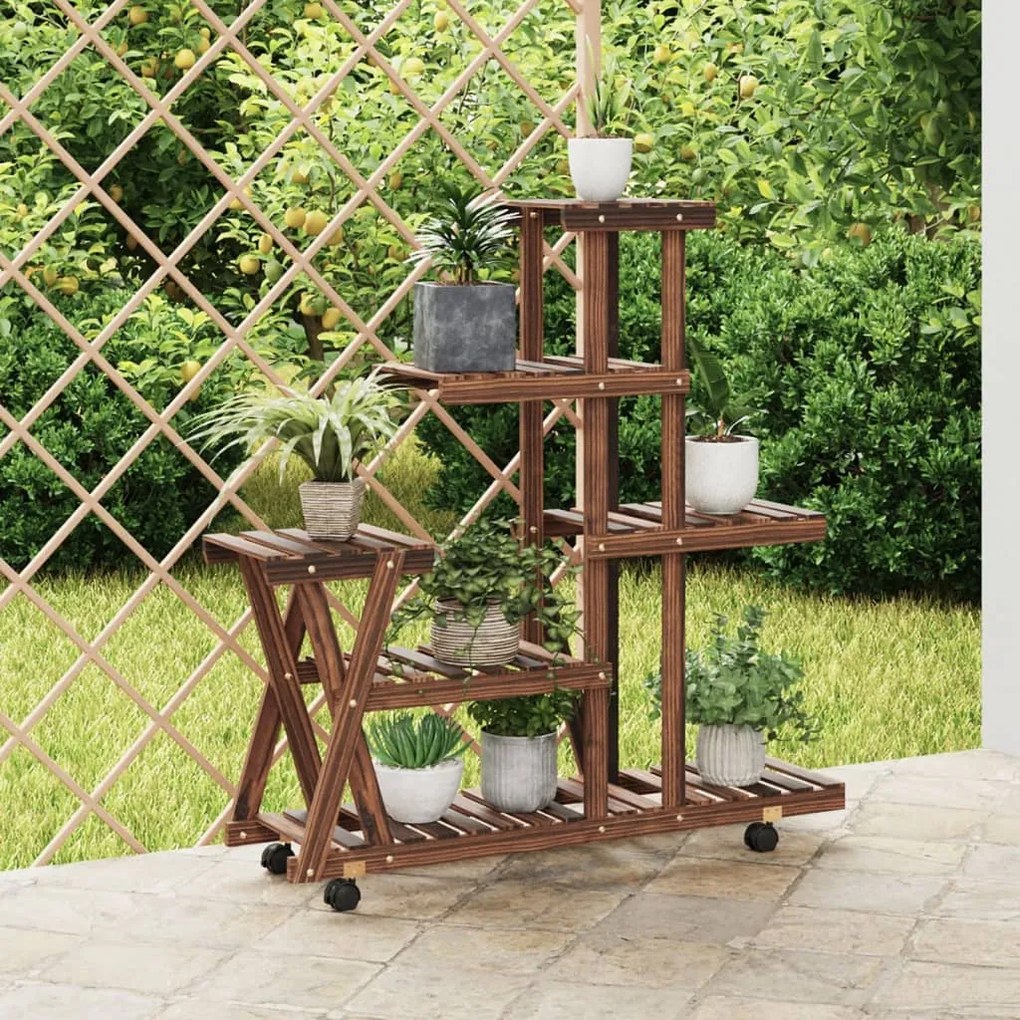 Portafiori Con Ruote 95x25x101 Cm İn Legno Massello Di Abete /
