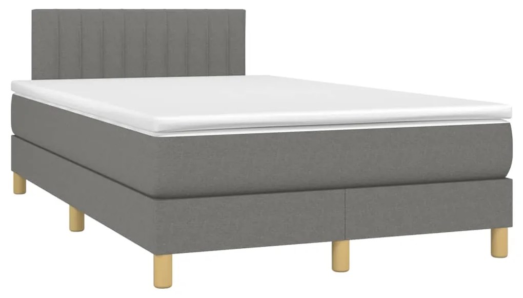 Letto a Molle Materasso e LED Grigio Scuro 120x190cm in Tessuto