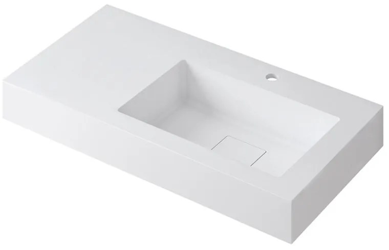 Lavabo a incasso rettangolare vasca a destra L 90.5 x H 15 x P 46 cm in resina bianco lucido