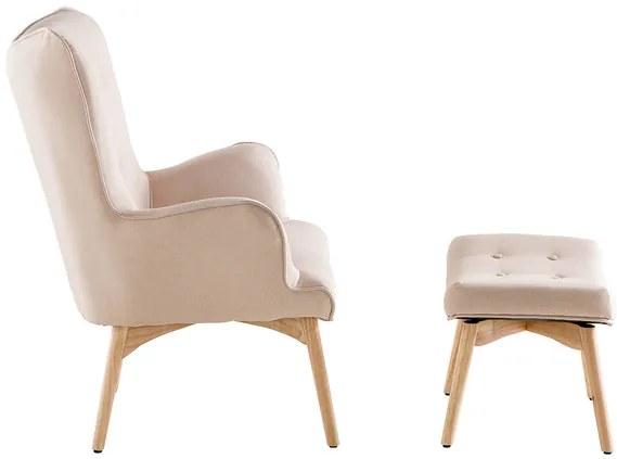 Poltrona design scandinava con poggiapiedi rosa e legno chiaro BRISTOL