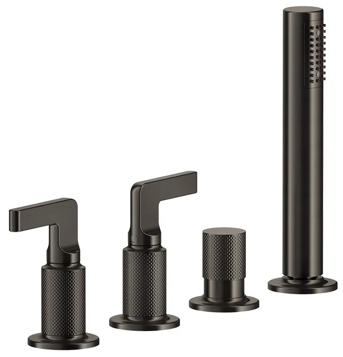 Gruppo bordo vasca 4 fori con deviatore flessibile 150 m e doccetta matte black xl inciso 58043 gessi