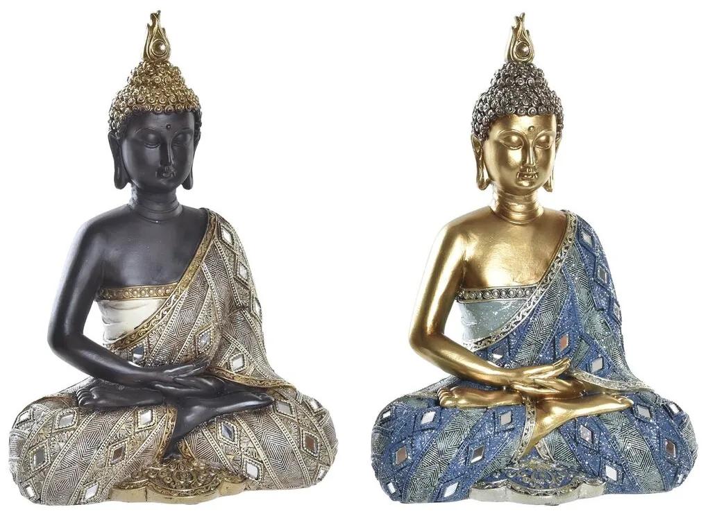 Statua Decorativa DKD Home Decor Azzurro Dorato Marrone Buddha Resina (2 Unità) (20 x 11 x 29 cm)
